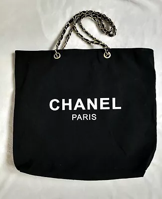 Chanel Customer Gift XL Canvas Chain Tote Shopping Bag 39cm • $299