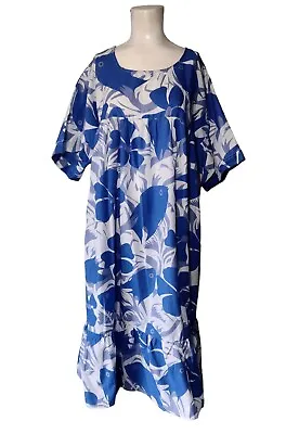 Metropolitan Tropical Mumu House Dress Sz 3X Floral Coastal Ruffle Hem Blue Fish • $26.99