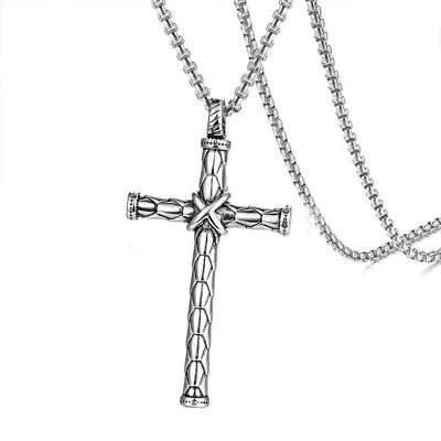 New Cross Drop Men's Titanium Steel Necklace Domineering Fashion Couple Pendant • $8.76