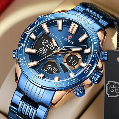 LIGE FOXBOX Men Watch Digital Analog Sport Wristwatch Boys Steel Bracelet Watch • $27.99