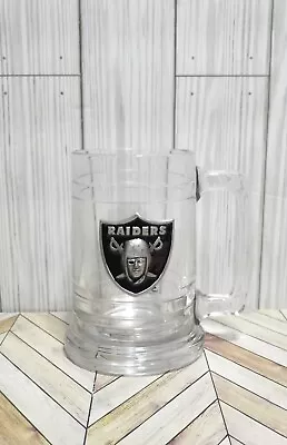 Vintage LA Raiders Clear Glass Beer Stein With Embossed Raiders Logo • $10