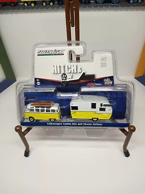 Greenlight 1/64 Hitch & Tow Volkswagen Samba Bus And Shasta Airflyte Camper • $25