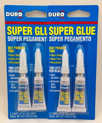 Lot Of 2 Duro Super Glue 4 Tubes Total Clear 0.07 Oz Tube Self Piercing New • $4.49