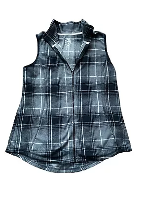 Made For Life Women Gray/Black Sleeveless Full Zip Plaid Vest Size Mt • $15.80