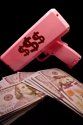 Cash Cannon Money Gun Party Copy Toy Bill  Pink Wedding + 100 Fake Dollar Notes • £4.99