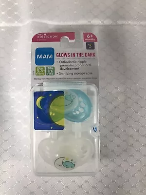 MAM Infant Baby Binky Pacifier 2pk Glow In The Dark Moon Stars Unisex 6+ Months • $11.29