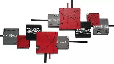 Red Black Modern Abstract Wood Metal Wall Sculpture Metal Wall Art 48x22 • $289.99