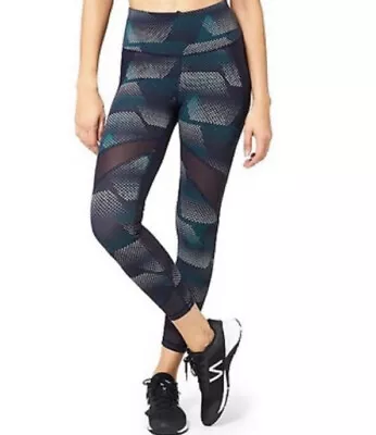 Athleta Sculptek Kinetic Stealth Mesh Leggings Blue Black Size Small Reflective • £20.27