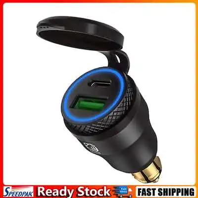 £9.83 • Buy DIN Plug To QC3.0 + PD USB Charger W/ LED Light For Motorcycle (Black+Blue) Hot