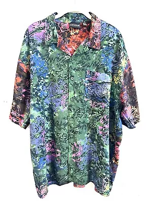 Vtg Anxious Mens Psychedelic Batik Tribal Shirt Sz L Button Up Hippie Woodstock • $34