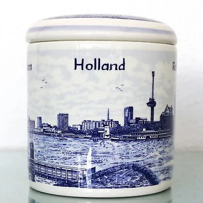 DELFT BLUE Porcelain Stock Jar/Cookie Jar Dutch 1990s Erasmusbrug Rotterdam TOP! • $229