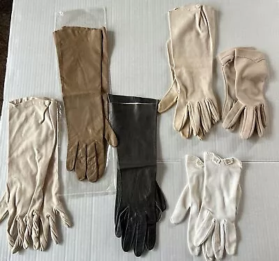 Vintage Ladies Leather And Cotton Gloves  Lot Of 6 • $9.99