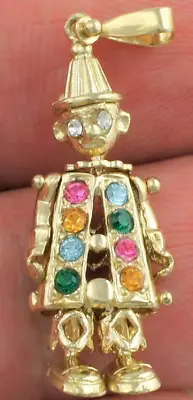 9ct Yellow Gold Multi-Coloured CZ Articulated Clown Pendant / Charm 10mm X 33mm • £179.99