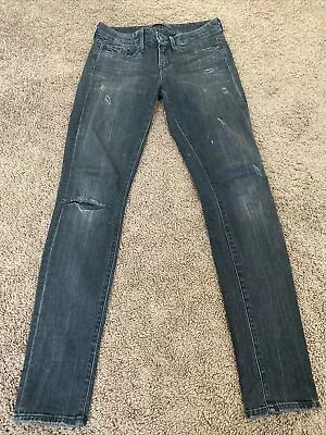 Vince Black Destructed Skinny Jeans Mid Rise Size 26 • $15.50