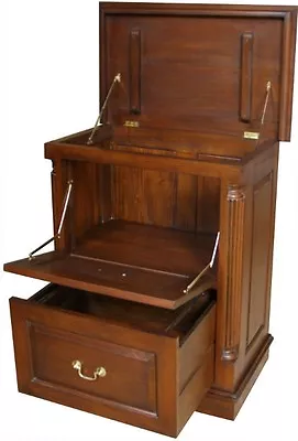 Solid Mahogany Printer Filing Cabinet/Chest With Solid Brass Swan Handles CHT071 • £395