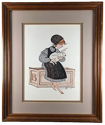 Rare P. Buckley Moss Signed Print Molly 27/1000 Framed Girl W/ Bunny Rabbit 1984 • $135