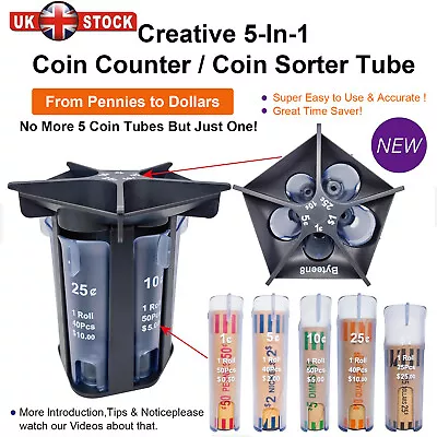 Coin Sorter Tube Coin Counter  5-IN-1 Change Sorter Change Counter Machine UK • £17.75