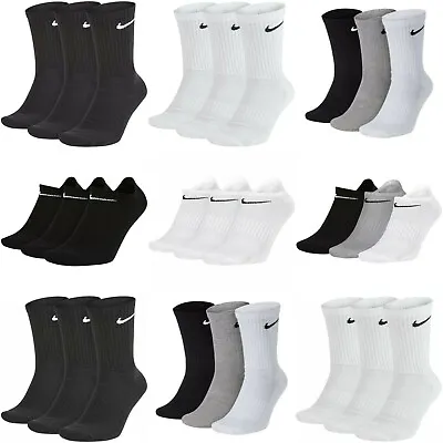 £12.99 • Buy Nike 3 Pairs Socks Mens Women Crew Everyday Sports No Show Ankle Socks Cotton 