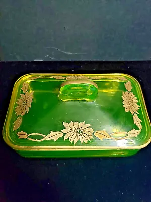 Beautiful Vintage Opalescent Vaseline Trinket Box • $125