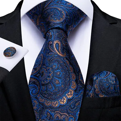 £10.99 • Buy UK Blue Paisley Silk Tie Set Mens Formal Necktie Pocket Square Cufflinks Wedding