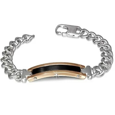 Stainless Steel Silver Black Rose Gold-Tone Mens Link Chain Bracelet With Clasp • $19.99