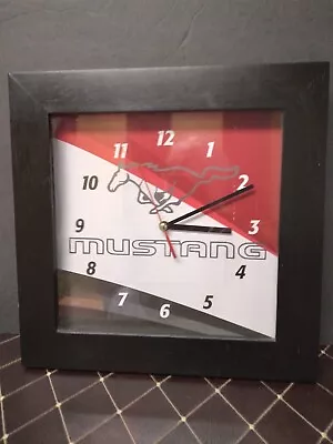 FORD MUSTANG Wall Clock - 12  X 12  - Square - RED WHITE & BLACK Frame - WORKS! • $23.85