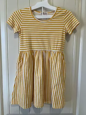 Emma & Elsa Girls Yellow White Striped Stretch Casual Pocket Dress Size 6X EUC • $14.99