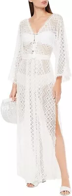 NEW Melissa Odabash Belted Nina Crochet Lace Kaftan Coverup Size M Orig $300 NWT • $100