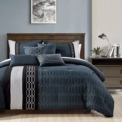 HIG 7-pieces Luxury Quilted Embroidery Bedding Comforter Set King-Queen Size • $64.99