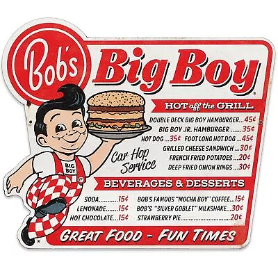 Bob's Big Boy Menu Great Food Fun Times Metal Sign - Vintage Bob's Big Boy Si... • $83.18