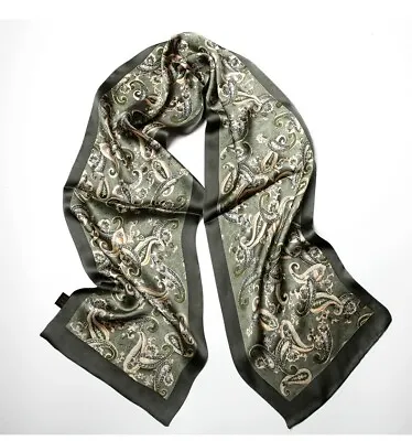 Men's 100 Pure Silk  Scarf  Cravatr Neckerchief Paisley  Double Laye Green • $16.99
