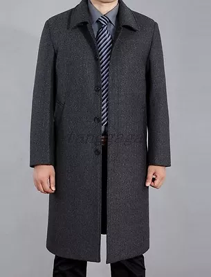 Elegant Mens Casual Buttons Trench Coat Long Woolen Blend Jacket Peacoat Grey • $85.96