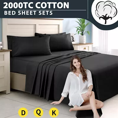 $36.96 • Buy Hotel 2000TC Egyptian Cotton Bed Flat Fitted Sheet Pillowcase Sets Queen King AU
