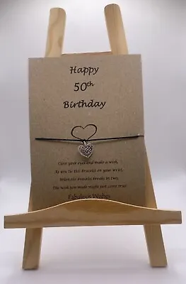 Wish Bracelet 'Happy 50th Birthday' Card Friendship Cute ‘Heart' Charm! • £2.99