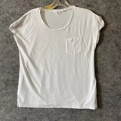 Sigrid Olsen T Shirt Modal Cotton White Cap Sleeve Round Neck Pocket Tee • $17.22