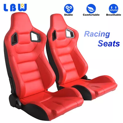 1Pair Car Racing Seats Auto Full Wraped Red + Faux Leather With 2 Black Sliders • $396.96