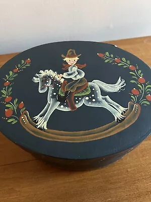 Adorable Vintage 1983 Hand Painted Wooden Cheese Box Boy CowBoy On Rocking Horse • $15