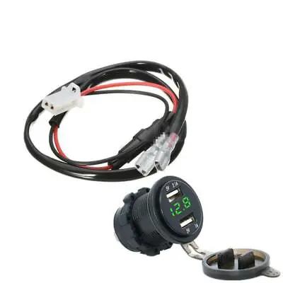 Dual Motorcycle USB Charger Port Green LED Volt Meter Voltage Gauge Harness 12V  • $17.99