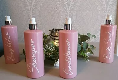 Mrs Hinch Inspired Personalised Pink Pump Bottles Bathroom Set Shampoo Kitchen • £2.49