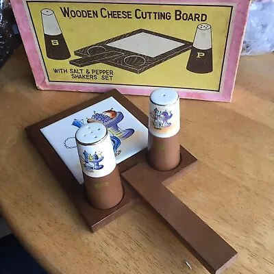 Vintage Wood  Ceramic Cheese Cutting Board Retro Salt Pepper Caravan Campervan • £14.94