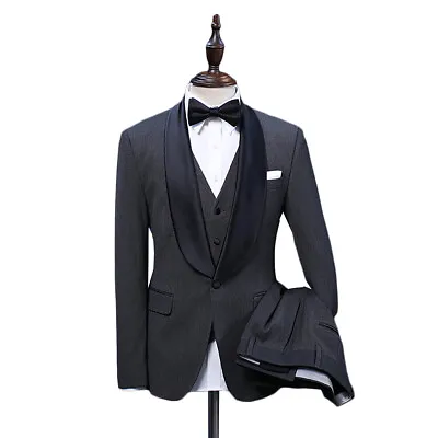 Men Black And White Polka Dot Suit Pants Vest Shawl Collar Coat Vintage Tailored • $83.11