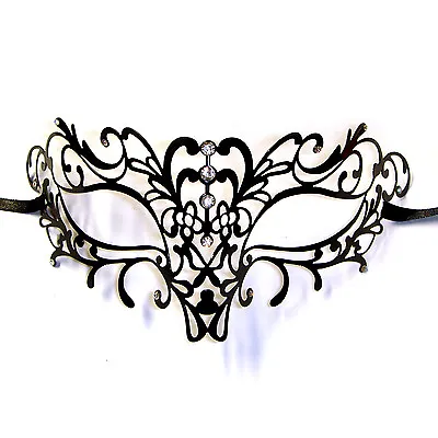 Black Metal Filigree Venetian Masquerade Mask ELISE Eyemask Masked Ball Prom • £9.99