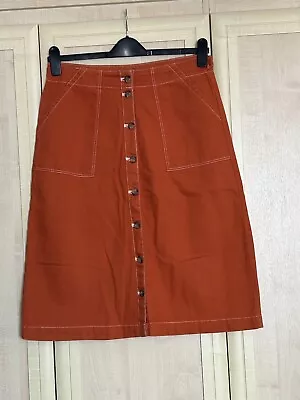 Marks And Spencer Orange Denim Button Front A Line Midi Skirt - Ladies Size  12 • £14.99