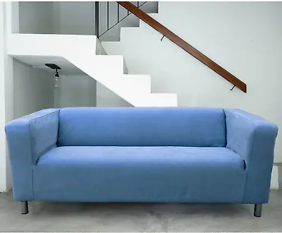 Two Seater Ikea KLIPPAN Quality Sofa Cover Replacement Slipcover Suede Blue • £61.90
