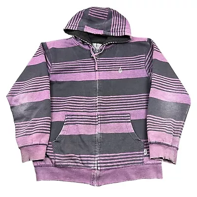 Volcom Size L Striped Zip Up Grunge Skater Sasquatch Fur Lined Hoodie • $30