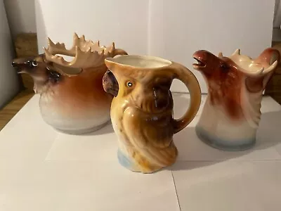 Vintage Set Of 3 Figural Creamers A Moose Another Moose And A Parrot • $48