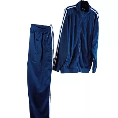 MTA Sport Men’s Blue White Striped Track Suit Plus Size XXL Jacket & Pants 2XL • $34.99