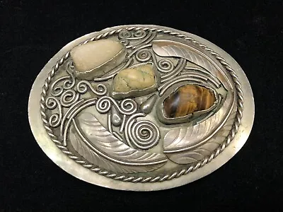 Vintage Nickel Silver And Gemstone Southwestern Belt Buckle • $49.99