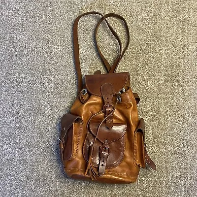 Vintage Original Leather Hippie Backpack Brown Two Tone Distressed 70’s • $68