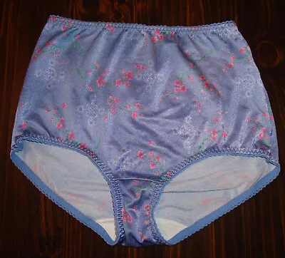 Vintage Vassarette L Blue Floral Shimmery Satin Brief Panty 40001 • $38